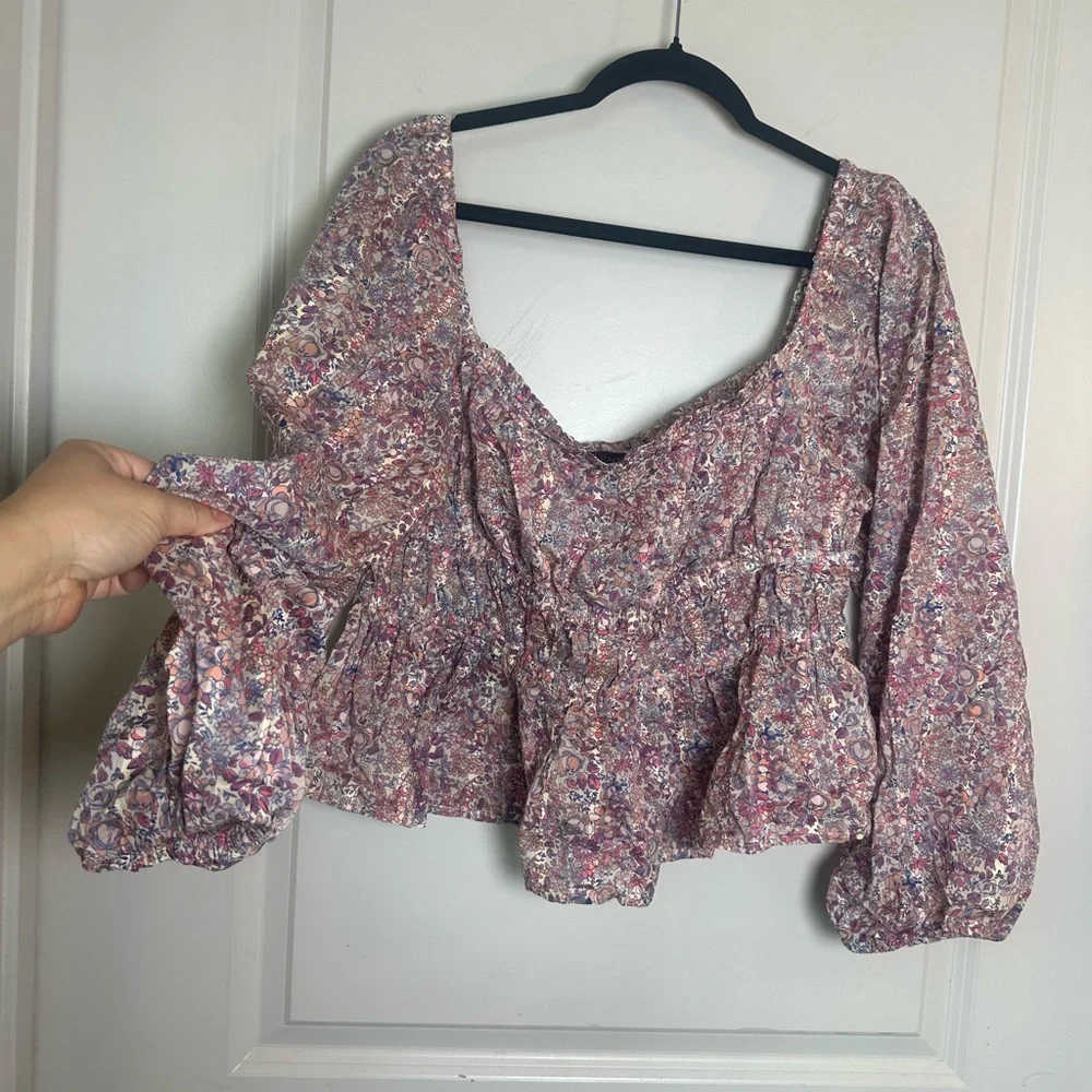 NEW J.Crew x Liberty Cotton Micro Floral Cinch Waist Puff Sleeve Crop Top, L
